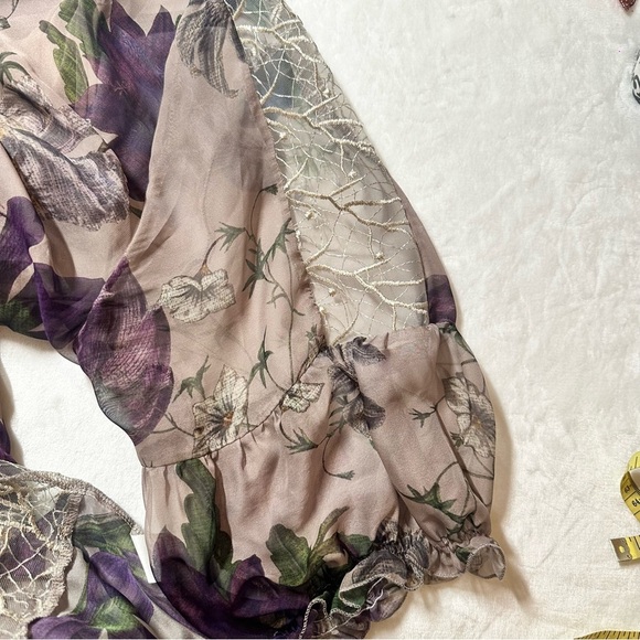 Floral Plus Size Sheer Floral Dress with Purple and Green Flowers - Picture 6 of 8